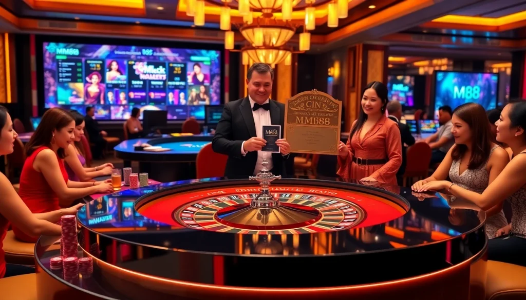 MM88 roulette table scene showcasing exciting gaming and vibrant poker chips.