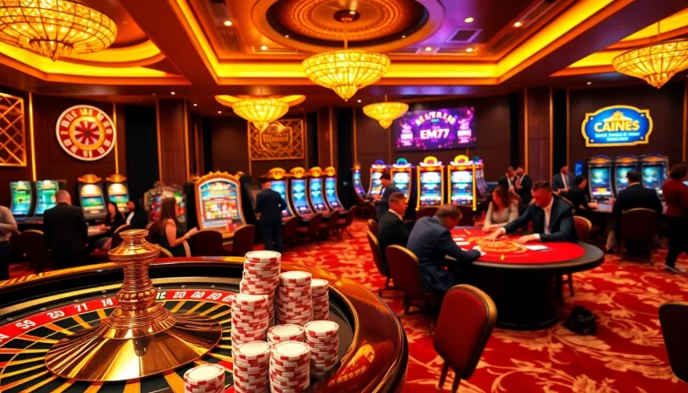 Experience the thrill of EM777 with vibrant casino games and excited players.