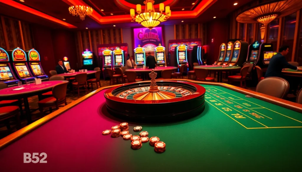 Engage in high-stakes action at the B52 casino, featuring vibrant tables and thrilling gameplay.