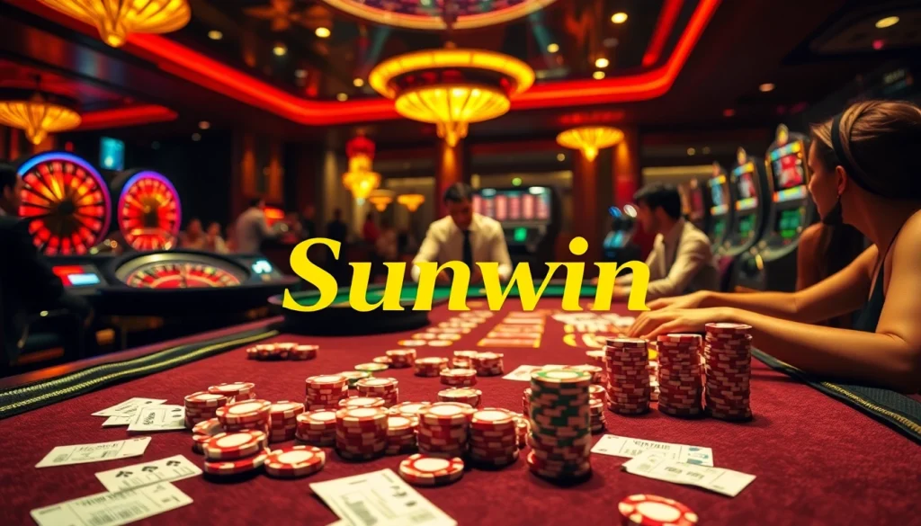 Engaging poker action at Sunwin Casino with vibrant chips and exciting gameplay.
