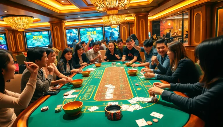 Engaging players in a lively xóc đĩa online game at a luxurious casino setting.
