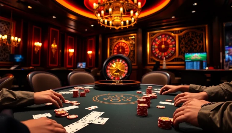 Experience thrilling gameplay at https://s8limited.com/ with exciting poker action at a luxury casino table.
