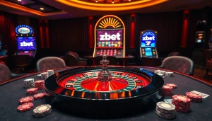 Spin the zbet roulette wheel in a luxurious casino with elegant decor and engaging atmosphere.