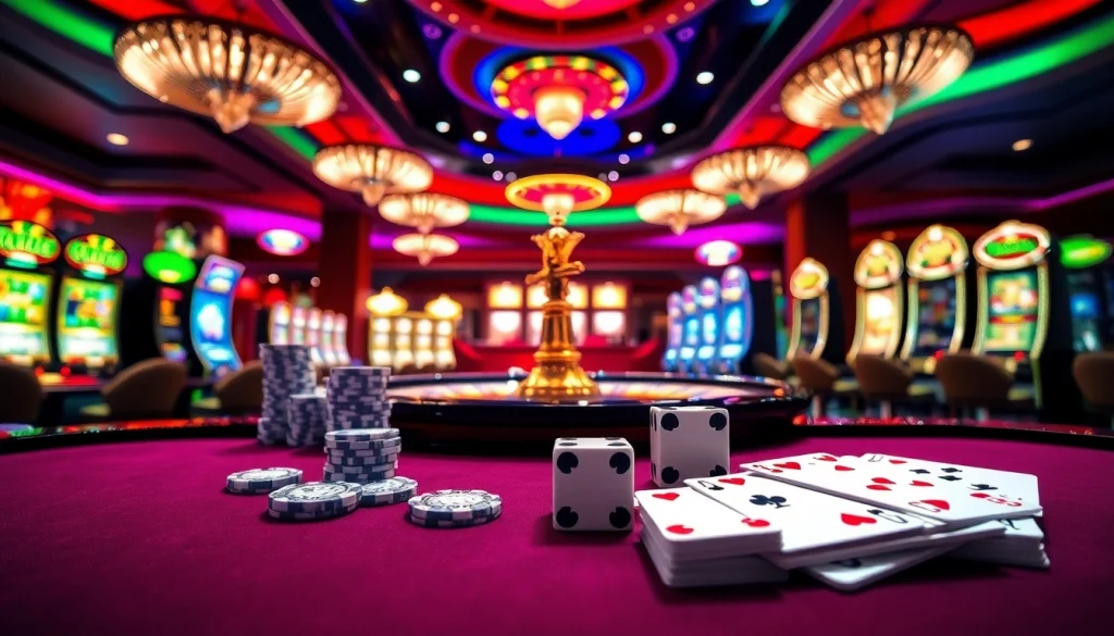 Experience excitement at u888 with vibrant table games, lively slot machines, and stacked poker chips.