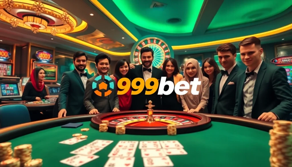 Engaged players enjoying the exciting atmosphere at 999bet's online casino with vibrant gaming elements.