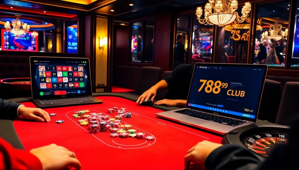 Engaged players at a high-stakes poker table showcasing 789club's thrilling casino experience.