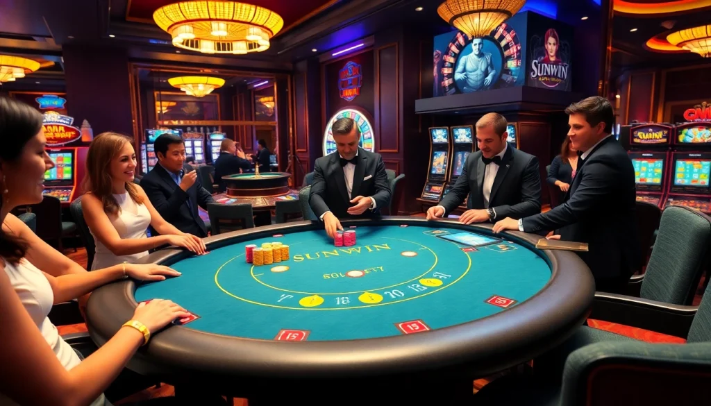 Experience thrilling gameplay at the Sunwin poker table with vibrant chips and a professional atmosphere.