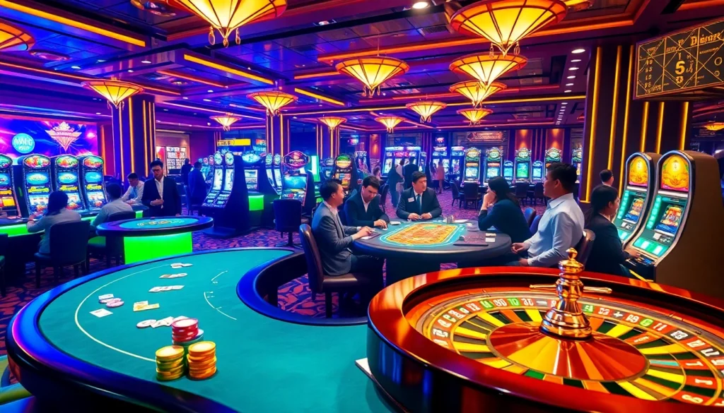 Players enjoying a vibrant casino experience with Sunwin's dynamic gaming tables and thrilling atmosphere.