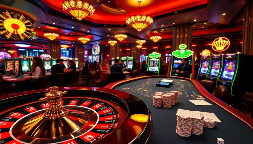Experience the thrill of 13win reviews at an upscale casino with poker, roulette, and vibrant slot machines.