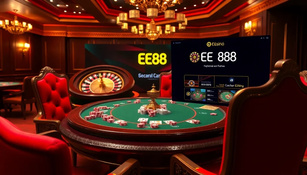 Engaging casino scene featuring EE 88 poker table with luxurious chips and cards.
