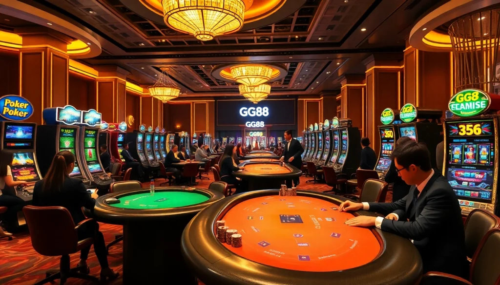Experience the excitement of GG88 with modern gaming tables and vibrant casino atmosphere.