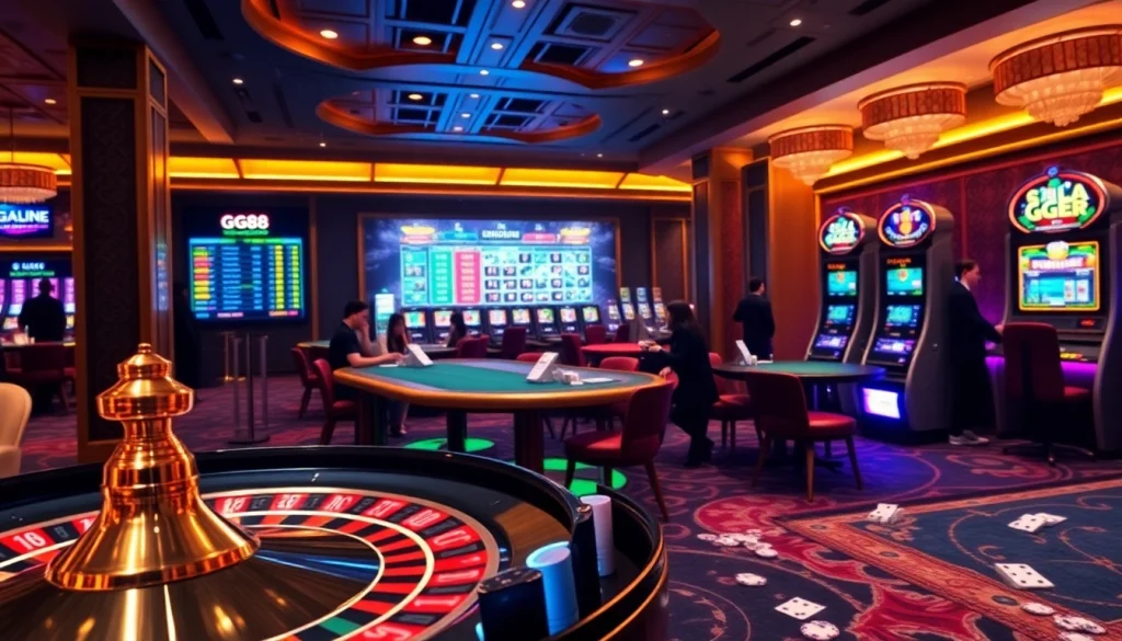 Experience the thrill of GG88 online gambling showcasing luxurious casino elements and vibrant gaming action.