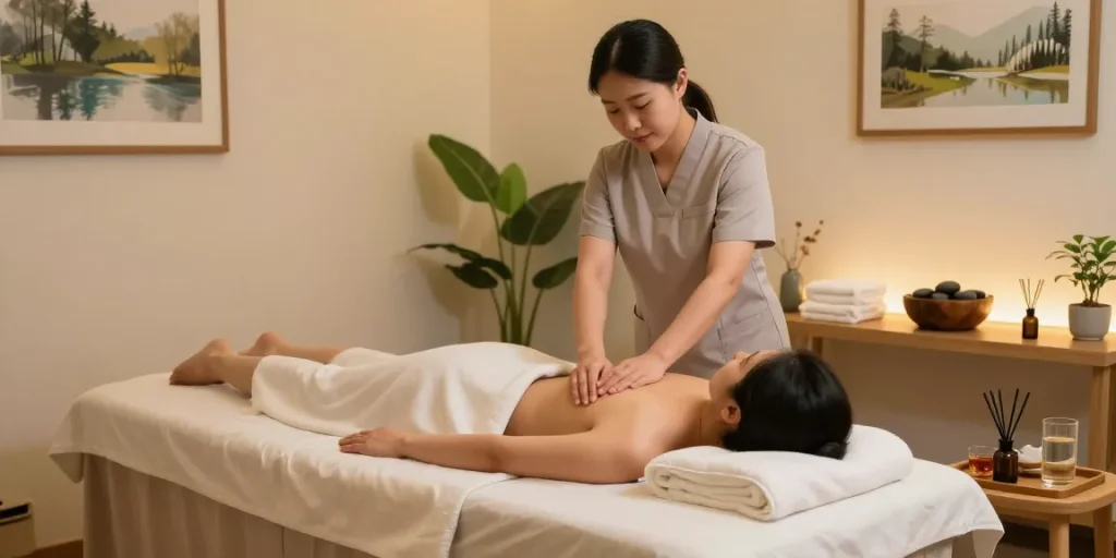 Experience a serene 판교출장마사지 in a calming wellness studio with soothing ambiance and professional care.